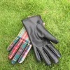 Fashion- Sanded Plaid PU Gloves Winter Gloves with Fingers Leather Gloves with Inside Fur Warm Winter Gift free shipping via Fedex DOM413