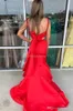 Modern Sexy Red Elegant Lace Two Piece Mermaid Prom Dresses Backless Sweep Train Special Ocn Dress Formal Party Evening Gowns Vestido