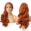 Perücken Top-Qualität Körperwelle 24 Zoll orange Farbe Perücke leimlose synthetische Spitze-Front-Perücke mit Babyhaar hitzebeständiges Haar Mode Frauen