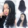 Natural Color Micro Braiding with Curly Tips Synthetic Lace Front Wigs Free Parting Braids Braided Wigs Heat Resistant Fiber Half Hand Weave