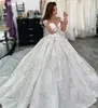 2020 Luxus Prinzessin Brautkleider Langarm A-Linie Spitze 3D Blumenapplikationen Perlen Brautkleider Sweep Zug Plus Size Hochzeitskleid