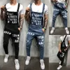 2019 Fashion Herren Casual Losse Pocket Overalls Comfortabele Denim Jumpsuits Latzhose Plus Big Size Jeans Man Blauw Broek