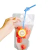 500ml Disposable Juice Coffee Liquid Bag Kitchen frosted Zipper Standup Seal Drink Bag Clear Drink Pouches With Straw Party Table8895455