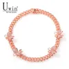 Uwin 12mm Cuban Pink Butterfly Necklace Rose Gold Chain CZ Necklace Bling Bling Hip Hop Jewelry For Men Women Gift