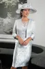2020 Modest formal da noiva Jewel Neck Lace Applique Satin Mother Dress Dress Night Vestes de zíper do joelho personalizado 0431