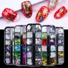 Boże Narodzenie Snowflake Nail Art Glitter Cekiny Naklejki 12 Siatki płatki śnieg DIY Manicure Narzędzie Xmas Nails Dekoracje Zestaw