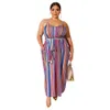 Rayé Sexy grande taille robe femmes Spaghetti sangle dos nu Boho plage robe été encolure dégagée sans manches ceintures Maxi robe