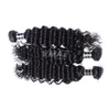 브라질 딥 웨이브 버진 머리카락 씨실 연장 3 번 묶음 로트 100% 처리되지 않은 저렴한 인간 머리 직조 제품