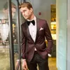 Handsome One Button Burgundy Groom Tuxedos Sjal Lapel Män Passar 2 stycken Bröllop / Prom / Dinner Blazer (Jacka + Byxor + Tie) W850