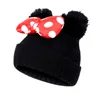 4 Colors Baby Pom Pom Beanie Cap Toddler Kids Baby Girls Winter Warm Crochet Knitted Hat Double Fur Ball Dot Bow Printed Bow Hats M748