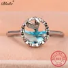 Fashion-Solid S925 Sterling Silver Mermaid Ringar För Kvinnor Aquamarine Crystal Engagement Ring Söt Fairy Charm Bröllop Bands