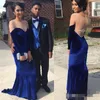 Royal Blue 2020 prom jurken pure nek lange mouwen illusie Veet sexy back kanten applique sweep trein zeemeermin avondjurk op maat gemaakt