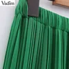 Vadim Women Chiffon Green Wide Leg Pants Elastic Waist Pockets Full Length Trousers Pkeated Female Long Pantalones Ka885 Y19070101