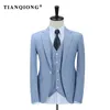 TIAN QIONG 100% Polyester Sky Blue Suit Men Slim Fit Leisure Business Wedding Dress Suits for Men Terno Masculino Tuxedo 3 Pcs C18122501
