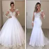 2020 najlepiej sprzedający Sukienne Długie Rękawy Suknie ślubne Syrenki z odpinanym pociągiem Koronki Aplikacja Vintage Wedding Bride Suknie