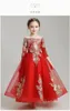 Kırmızı Ve Altın Dantel Kızlar Yarışması Elbise Off Omuz Kollu Fermuar Çiçek Kız Elbise Bebek Balo Abiye Giyim Örgün Parti Gelin