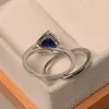 Luxueux, exquis et élégant 925 standard argent bleu coeur diamant dame bague mariage bague de fiançailles amour couple taille 6-10