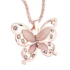 Ожерелья-цепочки с покрытием из розового золота 18 карат, подвеска-бабочка Lucky Crystal с длинной цепочкой, модное ожерелье с камнем «кошачий глаз», полое ожерелье с животными, подарок для женщин