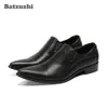 Batzuzhi italie Type chaussures pour hommes bout pointu noir en cuir véritable chaussures habillées hommes affaires appartements Zapatos Hombre, grande taille US12