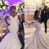 Afryki Plus Size Syrenki Suknie Ślubne Off Koronki Ramię Aplikacje Zroszony Satynowa Suknia Ślubna Bridal Suknie Custom Made