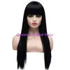 Wholesale Natural Black Long Silky Straight Wigs with Baby Hair Full Bangs Heat Resistant Glueless Synthetic None Lace Wigs for Black Women