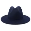 Sombrero de Jazz de fieltro de retazos azul marino y rojo de estilo británico para hombre y mujer, sombreros Fedora de mezcla de lana con visera plana, sombrero Vintage Trilby de Panamá 201n