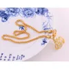 Gold Plated Crystal Arabic Letter Pendant Muslim Religious Wheat Chain Necklace for Women Islamic Jewelry