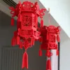 Красивые Лаки Благоприятный красный двойное счастье китайский узел кисточкой Подвесной фонарь Rooftop Свадебные украшения комнаты