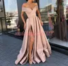 Elegant High Split Off Shoulder Prom Dresses met Pockets Party Jurken Juniors Lange Avondjurk Juniors Speciale Gelegenheid Meestal