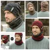 теплая вязаная шапка шарф набор мужчин сплошной цвет теплая шапка шарфы мужской зимний открытый папа шляпы шарф дизайнер шляпы шапки мужчины 1 компл T2C5086