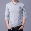 Designer Casual Long Sleeve T Shirt Men V Neck Casual Youth Fashion Trend Letter Printing Mens Slim Fit Tshirt Tee Homme