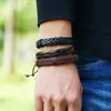 DIY Pulseiras de Couro Genuíno para Mulheres Europeu Trançado Charme Bangles Moda Homens Multicamadas Ajustável Woven Wrap Beads Jóias De Partido