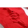 Jeans con cerniera caviglia jeans slim dritta buco angosciato jeans strappato uomini pantaloni da jogger magro rosso bianco rosso