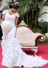 Elegante Organza Mermaid Wedding Jurken Off Schouderkap Mouwen Ruches Ruches Rok Appliques Gerolde trouwjurken Bruidjurk