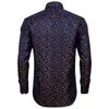 Fast Shipping Silk Men's Long Sleeve Shirts Jacquard Woven Blue Gold Floral Slim Shirts for Dress Party Wedding Exquisite Fashion CY-0006
