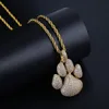 Personalized 18K Gold Plated Full Cubic Zirconia Cute Dog Footprints Pendant Necklace Twist Chain Hip Hop Jewelry Gifts for Boys and Girls