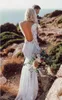 Pełna otwarta syrenka sukienki ślubne koronkowe długie rękawy plażowy ogród wiejski kościół panna młoda suknia ślubna na zamówienie Illustion v Neck 0510