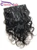 #1b natürliche schwarze malaysische jungfräuliche Körperwellenclip auf Erweiterungen 100% menschliche Haarmaschine Doppelschussclip Ins Vollkopf 120g 8pcs schnelle Lieferung