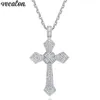 Vecalon groot kruis hanger 925 sterling zilver 5a zirkoon bruiloft betrokkenheid hangers met ketting voor vrouwen mannen sieraden