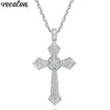 Vecalon Big Cross Pendant 925 Стерлинговое серебро 5A Циркон Свадебные подвески с ожерельем для женщин мужской ювелирные изделия295U