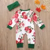 Pasgeboren baby meisjes kleding set 2 stks bloemen print romper + hoofdband kinderen winter kleding peuter meisje kleding roupas menin