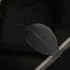 Womens Fashion Long Chain Natural Leaf Pendant Necklace Gold/Silver/Black Plated Sweater Necklaces