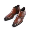 Fashion Black / Tan Double Strap Ankle Boots Mens Dress Shoes Genuine Leather Boots Male Wedding Shoes