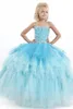 2020 Glitz Abiti da spettacolo per ragazze Bellezza Bling Perline di cristallo Halter Lace Up Back Puffy Pieghe Tiered Ball Gown Flower Girls Dress DH1126