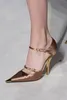 Shllow Balo Partisi dışarı Yeni Altın Topuk Metal ayak İpek Saten Kesim Lady Tek Ayakkabı