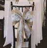 15 240 cm Nature Elegant Burlap Lace Chair chaise chaise de jute Clie à papillon pour décoration d'événement de mariage rustique6222373