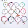 INS 12 stili braccialetto gioielli per bambini Perline colorate cuore d'amore Bracciale ciondoli arcobaleno Bracciale principessa design carino per regalo gioielli ragazza