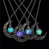 Im Dunkeln leuchtende Anhänger-Halsketten für Frauen, versilberte Kette, lange Nachtmond-Halsketten, Damen-Modeschmuck, Halsketten GB65
