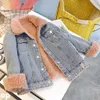 Bambino Bambini Neonate Top camicia Giacca calda Cappotto di jeans Abiti invernali Set Manica lunga Solido monopetto Cappotti per ragazze 2019 T191023