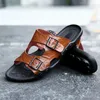 Neueste echtes Leder Hausschuhe Herren flache Sandalen Frauen Schuhe Doppelschnalle berühmte Marke Arizona Sommer Strand Flip Flops beste Qualität